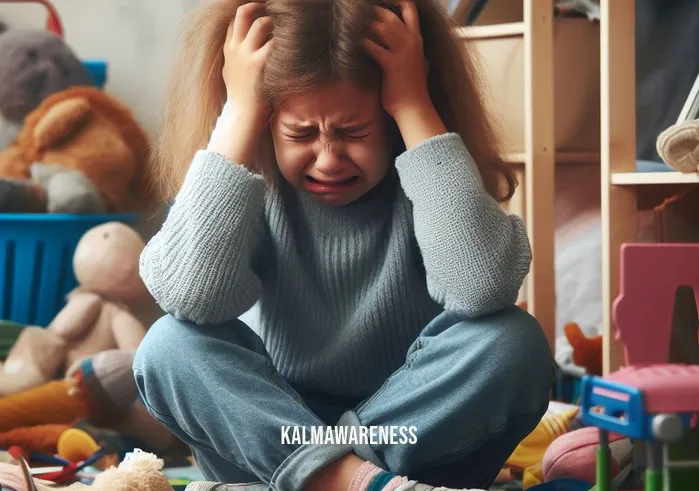 breathing ball toy _ Image: A frustrated child sitting in a cluttered room, visibly upset and anxious. Image description: The child, surrounded by toys and books, struggles to manage their emotions.