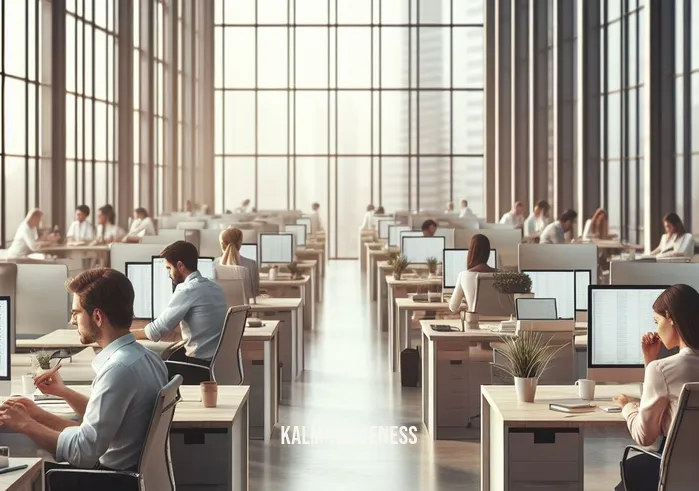 brussels mindfulness work _ Image: A calm, organized office space in Brussels, with employees at their desks, appearing focused and content as they work on their tasks.Image description: A tranquil Brussels office space with employees at their desks, working with focus and contentment.