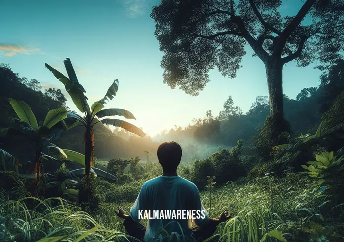 habitual thinking _ Image: The same person, now in a yoga pose amidst nature, surrounded by greenery and under a clear blue sky.Image description: The person is now outdoors, practicing yoga amidst lush greenery under a clear blue sky. They are in a peaceful and contemplative yoga pose.