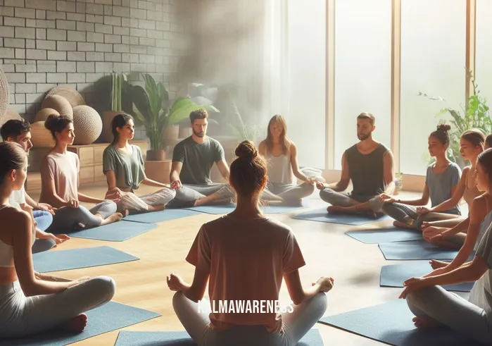 mindful background _ Image: A yoga studio with a group of people participating in a mindfulness class, sitting in a circle, focusing on their breath, and creating a calming atmosphere.Image description: A yoga class in session, people seated in a circle, engaged in mindfulness exercises, fostering a serene environment.
