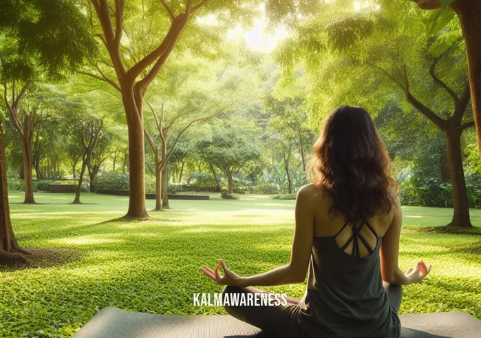 mindful logo _ Image: A person sitting cross-legged on a yoga mat in a serene park, surrounded by lush greenery. Image description: Finding tranquility in nature through mindful meditation.
