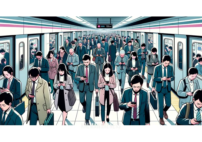 the art of being present _ Image: A crowded subway platform during rush hour, with people rushing past each other, lost in their smartphones.Image description: A crowded subway platform during rush hour, with people rushing past each other, lost in their smartphones.