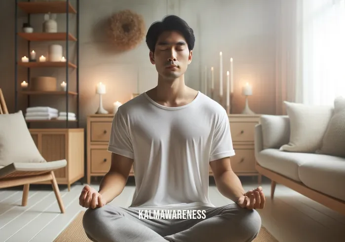 twelve minutes mindfulness _ Image: A person sitting cross-legged on a meditation cushion, eyes closed, in a peaceful room with soft lighting.Image description: A person sitting cross-legged on a meditation cushion, eyes closed, in a peaceful room with soft lighting, finding serenity through mindfulness.