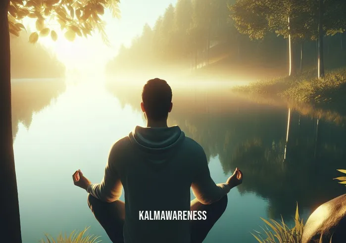 what are the three components of mindfulness _ Image: The same person now in a peaceful and serene natural setting, practicing mindfulness by a calm lake. Image description: Individual practicing mindfulness by a serene lake.