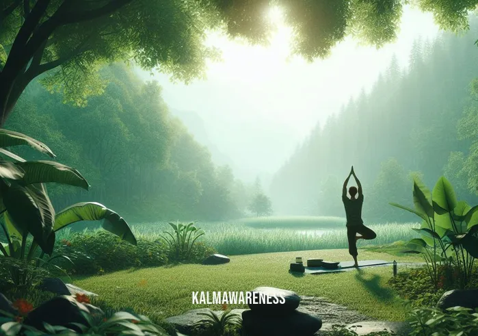 balance vs headspace _ Image: A serene outdoor scene with a person practicing yoga, surrounded by lush greenery. Image description: A person finding tranquility in nature, practicing yoga amidst a peaceful, green landscape.