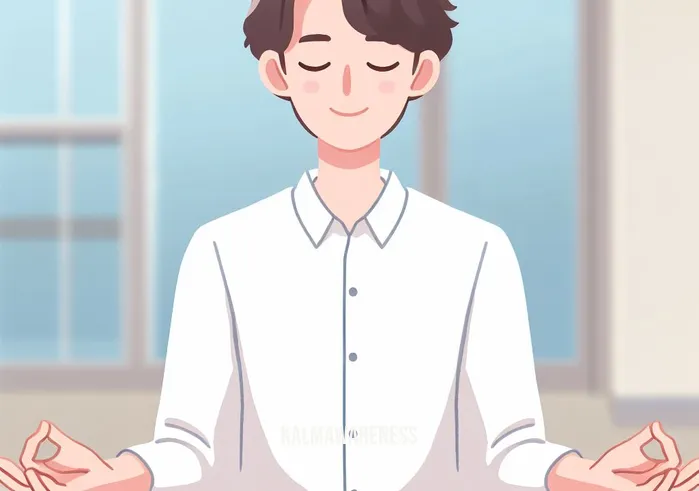 mindful monday for students _ Image: A student smiling peacefully, their posture relaxed and focused as they meditate with their eyes closed, finding inner calm. Image description: A student wearing a peaceful smile meditates, sitting comfortably with eyes closed, embodying a sense of tranquility.