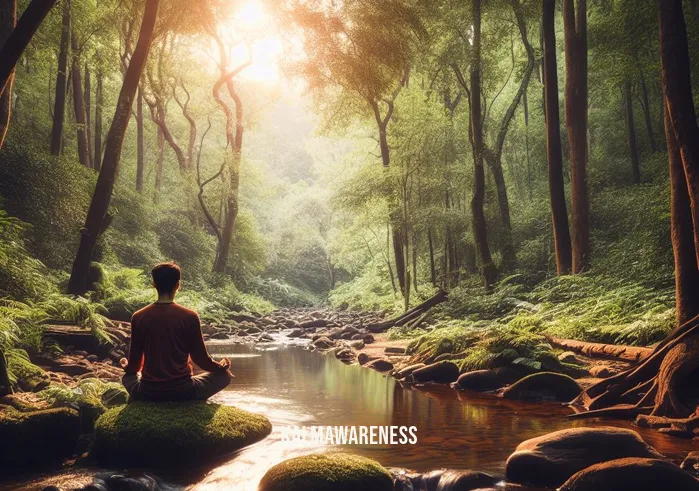 mindfulness ending 12 minutes _ Image: A serene outdoor scene, with the person meditating amidst nature, surrounded by trees and a gentle stream.Image description: A serene outdoor scene, the person meditating amidst nature, surrounded by trees and a gentle stream.