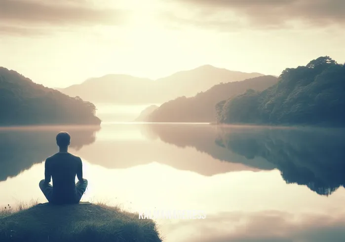meditation is stupid _ Image: A serene outdoor setting with the same person now sitting calmly by a tranquil lake.Image description: The person has relocated to a serene outdoor setting, sitting peacefully by a calm, reflective lake. They appear more relaxed and at ease, with a sense of tranquility.