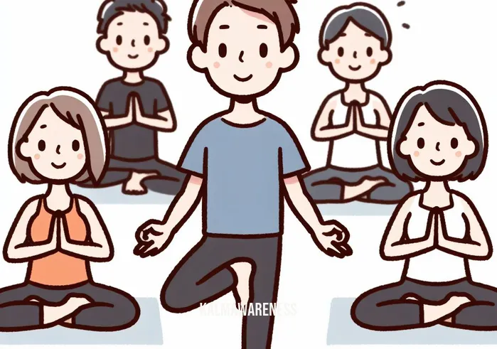 meditation is stupid _ Image: A yoga class with the person participating enthusiastically.Image description: The same person has joined a yoga class, surrounded by others. They participate enthusiastically, performing various poses with a focused and determined expression.
