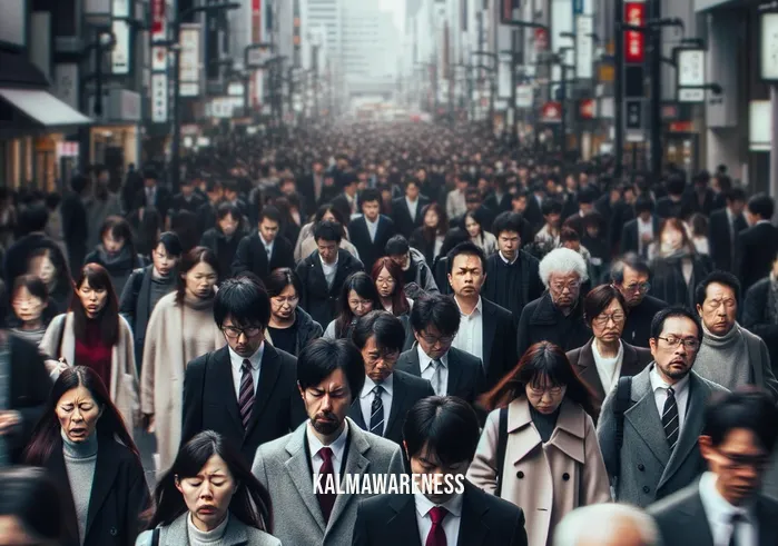 words for living in the moment _ Image: A crowded city street during rush hour, people hurrying, heads down, lost in thought. Image description: The hustle and bustle of a busy city, everyone preoccupied with their own concerns.