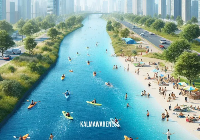 full in a sentence _ Image: A clean, blue river running through the city, with kayakers and families picnicking by the banks. Image description: The once-polluted river is now pristine, providing a recreational oasis in the heart of the city.