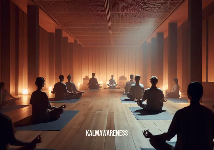meditating clipart _ Image 3: Image description: A tranquil yoga studio with dimmed lights, where individuals sit comfortably on yoga mats, attempting to meditate, but their minds still wander.