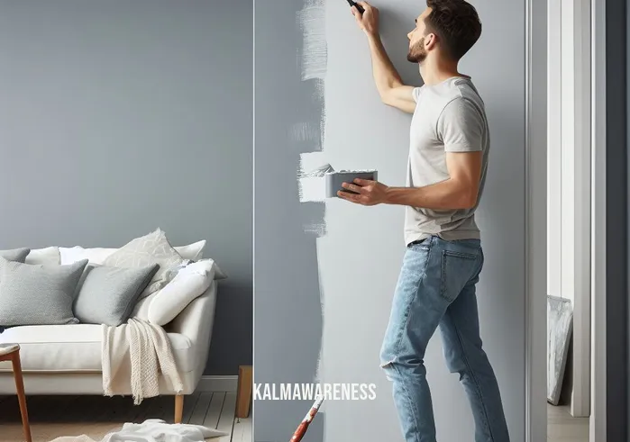 mindful gray accent colors _ Image: A painter at work, skillfully applying mindful gray accent colors to the living room walls. Image description: The painter