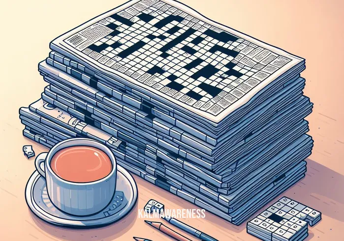 nourished crossword _ Image: A stack of solved crossword puzzles neatly organized beside a cup of tea, indicating progress and satisfaction. Image description: A feeling of accomplishment as solved crossword puzzles sit neatly stacked next to a warm cup of tea.