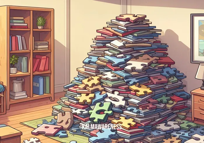 puzzle mirror growth chart _ Image: A cluttered room with a disorganized stack of puzzle pieces on the floor. Image description: A room filled with scattered puzzle pieces, representing the initial problem.