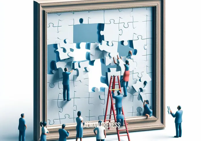 puzzle mirror growth chart _ Image: A mirror on the wall reflecting the image of the individuals, now assembling the puzzle. Image description: The mirror reflects their progress as they start piecing the puzzle together.