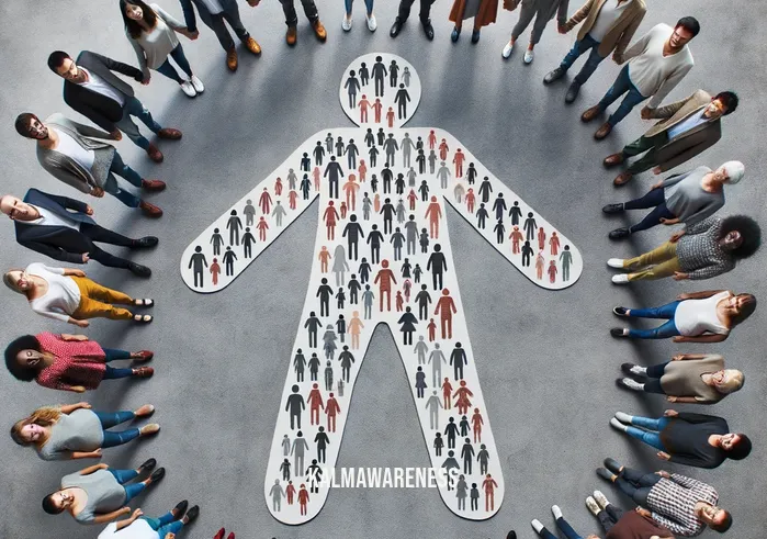 simple human outline _ Image: A group of people comes together, each holding a piece of the outline, signifying teamwork and collaboration.Image description: Several individuals in a diverse group stand around the human outline on the floor. Each person is holding a portion of the outline, symbolizing teamwork and unity in addressing the clutter.