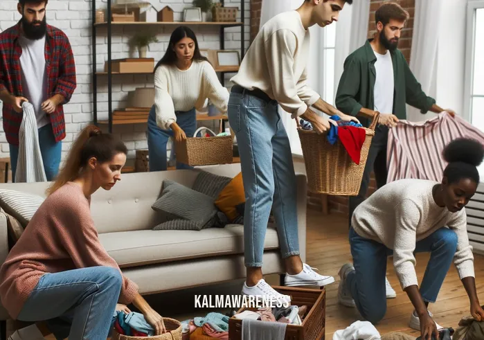 simple human outline _ Image: People organize the surrounding environment, picking up items and restoring order to the room.Image description: The same group of individuals is now seen tidying up the room. They are picking up items, organizing furniture, and restoring order to the once chaotic environment.