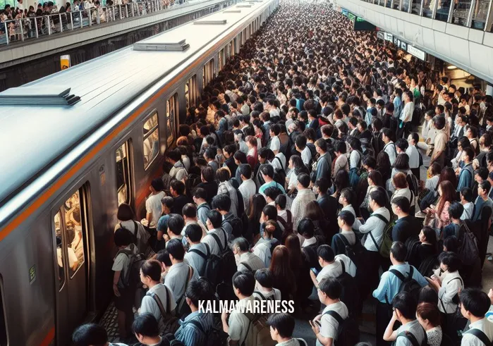 simple train outline _ Image: A crowded train station platform during rush hour. Image description: Commuters anxiously waiting for a train, jostling for space on a bustling platform.
