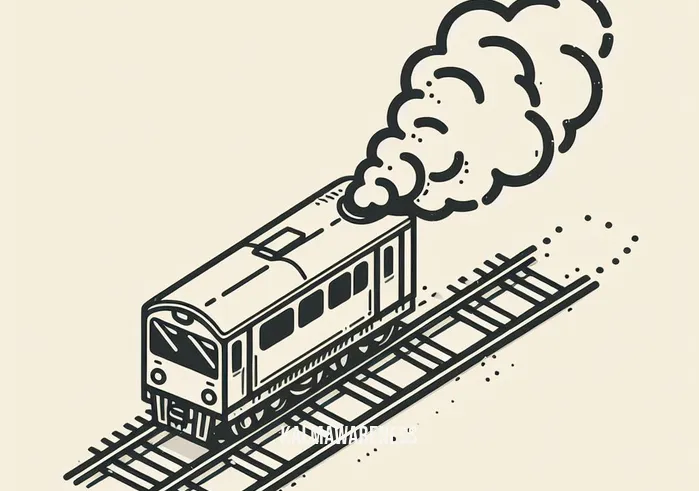 simple train outline _ Image: Overhead view of a simple train outline stuck on tracks, smoke billowing from its engine. Image description: The train sits immobilized, a plume of smoke rising from its engine, causing confusion and delays.