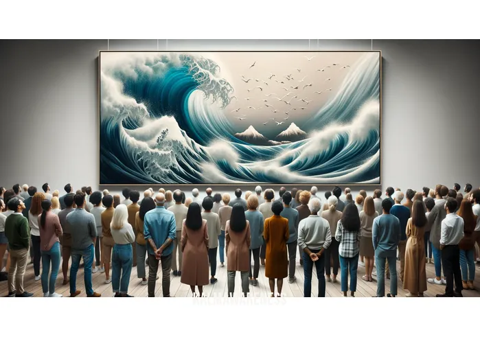 simple waves drawing _ Image: A group of people admiring the evolving waves on the canvas. Image description: A small crowd gathers, marveling at the mesmerizing simplicity of the evolving waves.