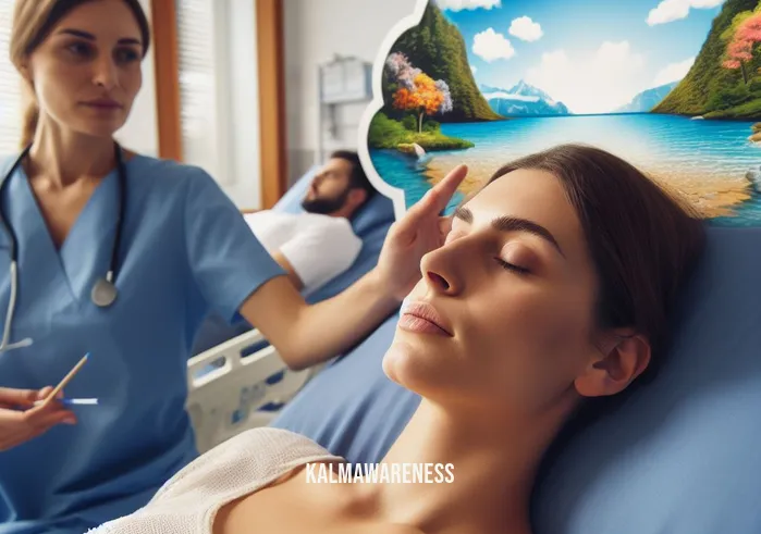 guided imagery in nursing _ Image: The patient, now with closed eyes, visualizing peaceful scenes as guided by the nurse