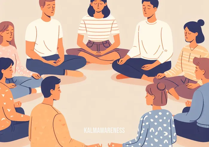 mindfulness humor _ Image: People sitting in a circle, eyes closed, practicing deep breathing. Image description: Workshop participants sit peacefully, engaging in a guided mindfulness meditation.