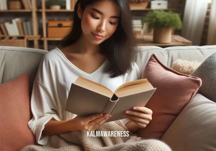 read unwind online _ Image: A person relaxing on a comfortable couch, enjoying a book in a serene home environment. Image description: A person lounging comfortably on a couch in a cozy, well-lit living room, immersed in a book, finding solace in offline reading.