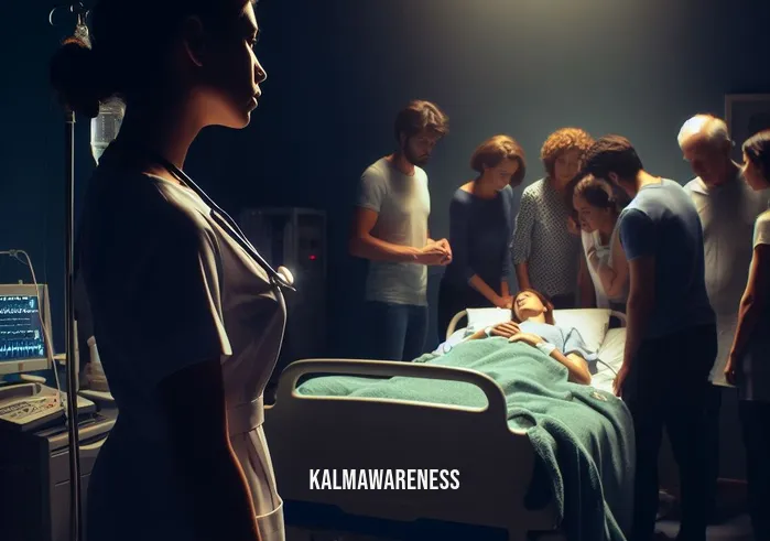 the nurse antigone _ Image: A dimly lit hospital room with a worried family huddled around the bedside of a critically ill patient. The nurse, Antigone, stands in the corner, assessing the situation.Image description: Antigone, dressed in a white nurse