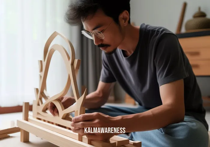 diy meditation bench _ Image: A person crafting the meditation bench, focused and engaged in the DIY project.Image description: Individual actively crafting a meditation bench, immersed in the DIY process.