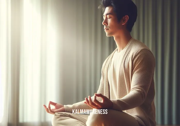 10 minute meditation timer _ Image: A person sitting cross-legged on a yoga mat, eyes closed, taking deep breaths in a peaceful room with soft lighting.Image description: A serene individual meditating, surrounded by calm and tranquility.