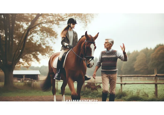 riding is an exercise of the mind _ Image: The rider is now in the midst of a riding lesson, guided by an experienced instructor. Image description: The rider is seen trotting on the horse, maintaining balance, while the instructor offers encouraging guidance from the side.