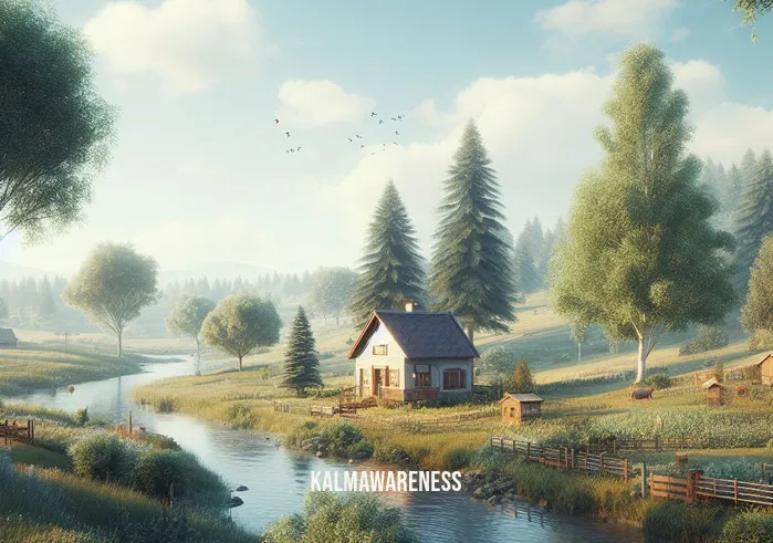 tiny house infographic _ Image: A serene countryside landscape with a tiny house nestled amidst nature.Image description: A picturesque countryside scene with a charming tiny house surrounded by trees, a clear blue sky, and a peaceful river nearby.