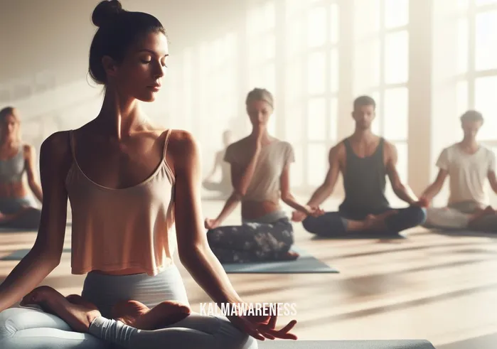 mindful body _ Image: A yoga studio bathed in soft, natural light. A group of diverse people gracefully practice yoga poses, with serene expressions and focused breathing.Image description: A tranquil yoga studio with a diverse group of individuals engaged in mindful yoga practice, demonstrating a shift towards a more mindful approach to their bodies.