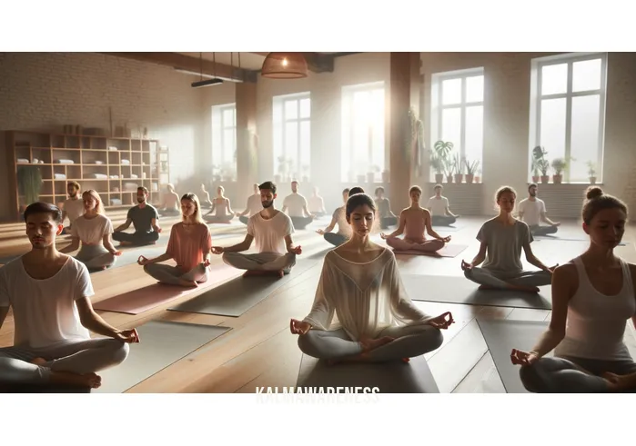 our bodys _ Image: A serene yoga studio with people in peaceful meditation and yoga poses, radiating a sense of inner calm. Image description: A tranquil yoga class, showing the path towards inner peace and balance through mindfulness and exercise.