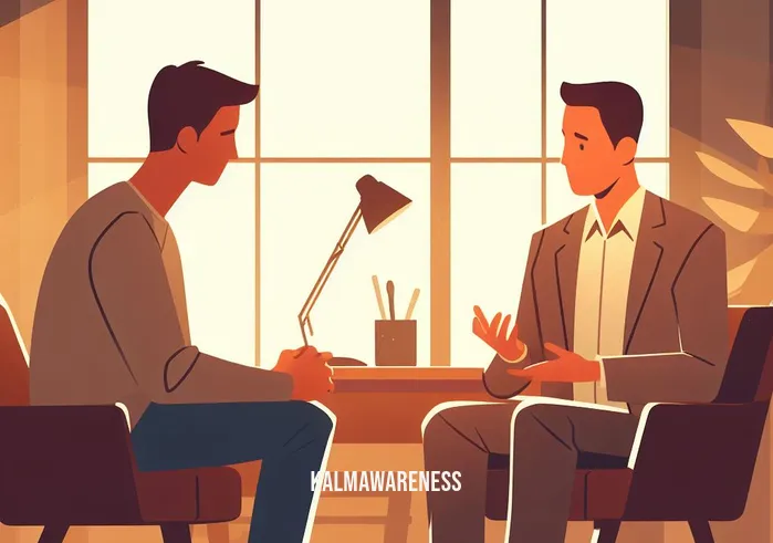 getting over it present _ Image: A person seeking guidance, talking to a mentor or therapist in a cozy office.Image description: A person sitting across from a supportive mentor or therapist in a warm, inviting office, engaged in a meaningful conversation.
