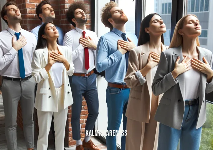 breathe well with simple solutions _ Image: A group of employees gathered around an open window, taking deep breaths of fresh air.Image description: Employees congregating by an open window, inhaling deeply to revitalize themselves with the rejuvenating outdoor air.
