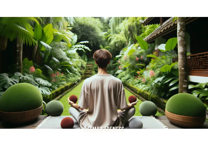 chinese medicine balls benefits _ Image: A serene garden setting, where a person sits cross-legged on a comfortable mat, peacefully meditating with the medicine balls.Image description: A tranquil outdoor scene, demonstrating the meditative aspect of using Chinese medicine balls for relaxation.