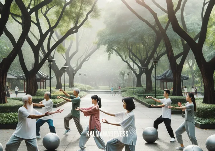 chinese medicine balls benefits _ Image: A group of people in a park, engaged in a Tai Chi session, incorporating Chinese medicine balls into their graceful movements.Image description: A harmonious gathering of individuals practicing Tai Chi, highlighting the social and holistic benefits of Chinese medicine balls.