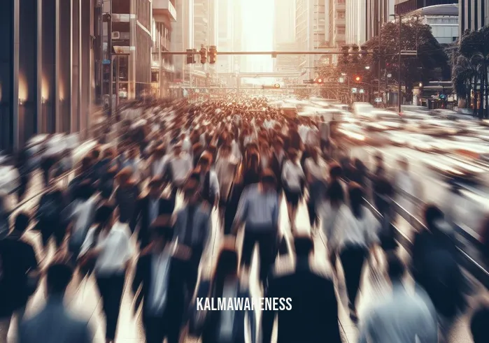 deep breathing pictures _ Image: A busy urban street with people rushing by, appearing stressed and anxious. Image description: Crowded city sidewalk filled with people in a hurry, looking stressed and overwhelmed.