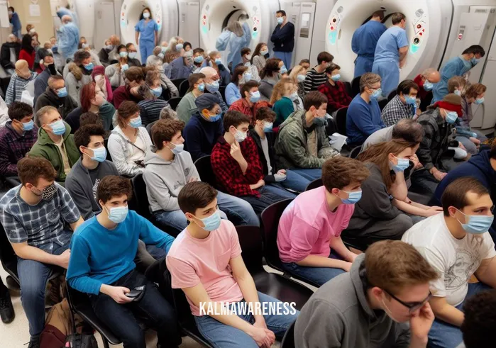 greater flint imaging _ Image: A crowded waiting room at the Greater Flint Imaging center, patients looking anxious. Image description: Patients wearing face masks sit in a crowded waiting room at the Greater Flint Imaging center, anxiously awaiting their turn for scans.