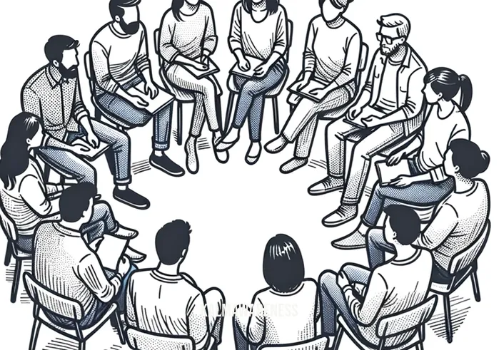 mindful healing counseling services llc _ Image: A group therapy session with diverse individuals sitting in a circle, engaging in a supportive discussion, sharing their experiences, and offering encouragement.Image description: As the healing process unfolds, the client joins a group of empathetic peers, forming connections and sharing their stories in a safe, supportive environment.
