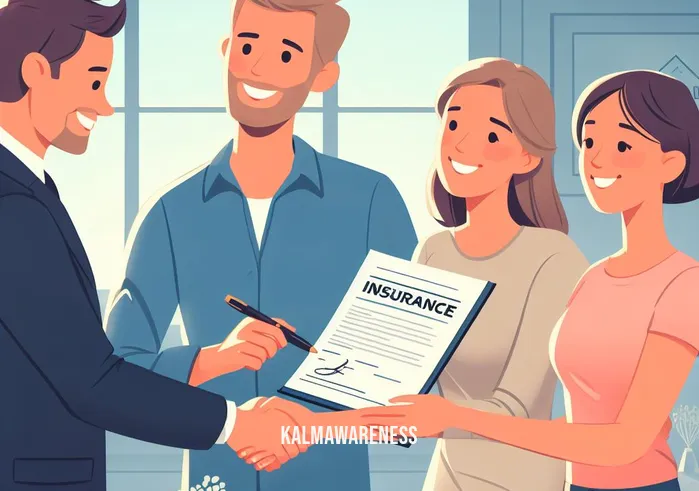 mindful insurance _ Image: The homeowners, now relieved, signing the mindful insurance policy document with smiles on their faces.Image description: A feeling of security fills the room as the homeowners shake hands with the insurance agent, confident in their choice.