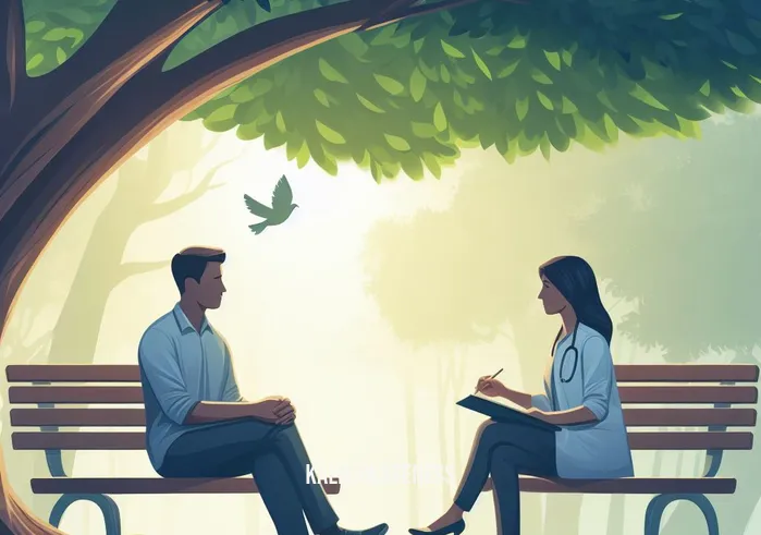 mindful wellness counseling _ Image: A serene park setting with a counselor and the same person engaged in a deep conversation while sitting on a bench under a tree.Image description: A tranquil park scene with a counselor and the person, engaged in a heartfelt conversation on a bench under a tree.