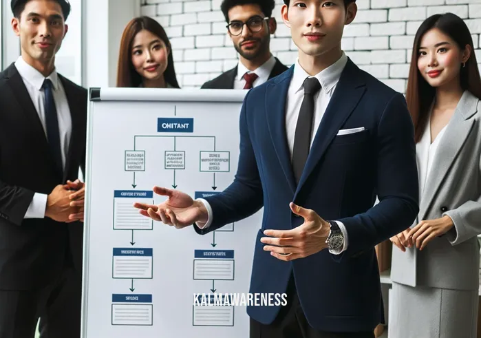 settled down meaning _ Image: A smiling manager presenting a well-structured plan on a whiteboard to the attentive team.Image description: A manager confidently explaining a well-thought-out plan on a whiteboard to a focused and receptive team.