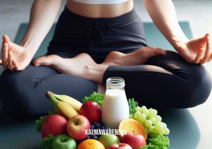 how mindfully manage food cravings _ Image: A person practicing mindfulness, sitting cross-legged on a yoga mat with a plate of fresh fruits and vegetables.Image description: A serene moment of mindfulness as someone sits cross-legged on a yoga mat, surrounded by a plate of colorful fruits and vegetables, signifying the shift towards healthier choices.