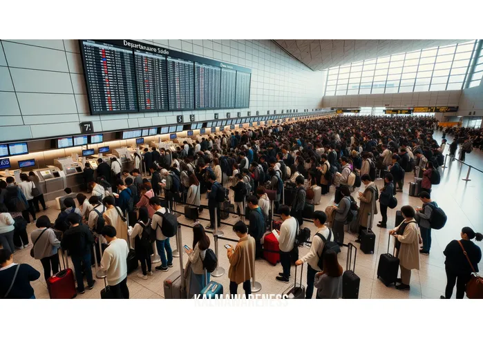 holiday relief _ Image: A crowded airport terminal filled with tired and frustrated travelers, long queues at check-in counters, and people looking at departure boards with delayed flights.Image description: Passengers in the bustling airport terminal anxiously waiting for their delayed flights, many clutching their luggage and looking concerned.