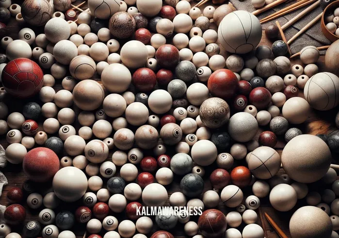 baoding balls sizes _ Image: A cluttered table with various-sized Baoding balls scattered about. Image description: A disorganized collection of Baoding balls in different sizes, creating confusion.