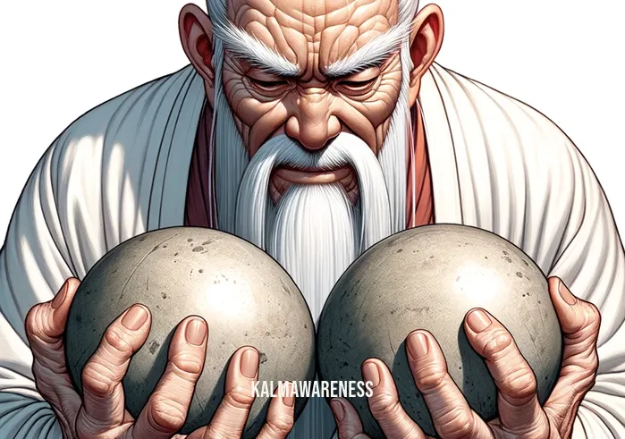 baoding balls sizes _ Image: A person struggling to grip oversized Baoding balls with strained fingers. Image description: A frustrated individual attempting to hold large Baoding balls, clearly struggling due to their size.