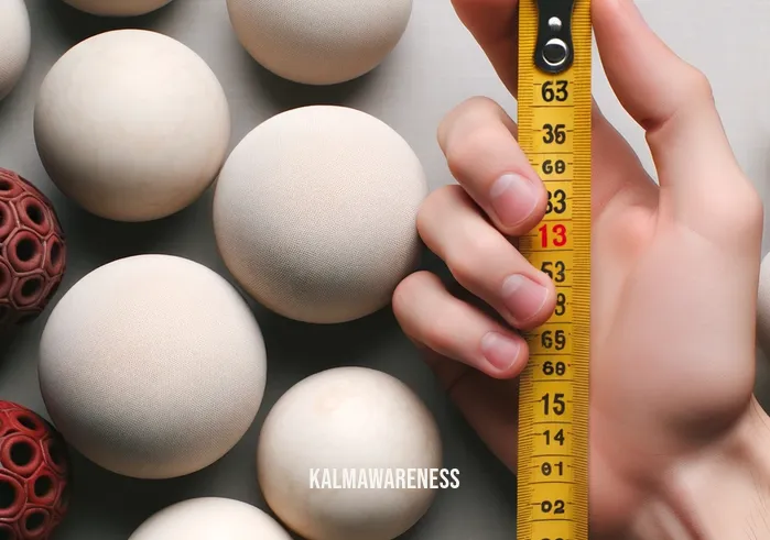 baoding balls sizes _ Image: A hand holding a measuring tape next to a set of Baoding balls, comparing sizes. Image description: Precise measurement of different-sized Baoding balls to understand the variations.